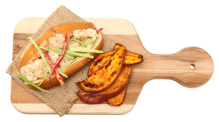 Shrimp Roll and Sweet Potato Wedges