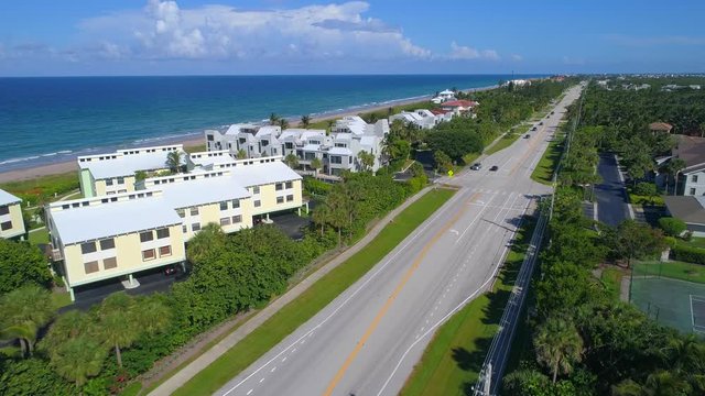 Aerial footage beachfront condominiums Hutchinson Island Florida 4k