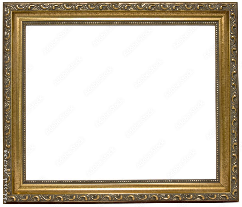 Wall mural empty golden wood picture frame. oooo...fancy. copy space. isolated.