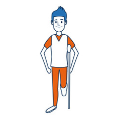 man character in crutches disability bandage