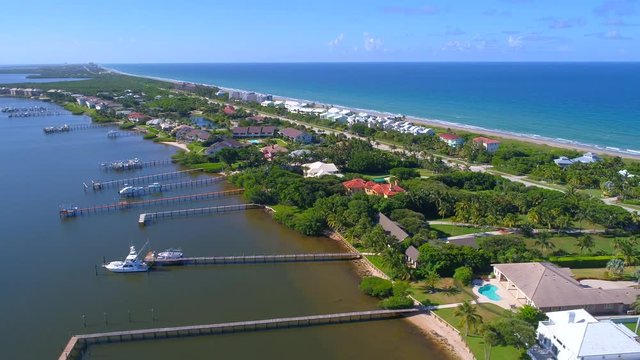 Aerial sideways footage Hutchinson Island Stuart FL