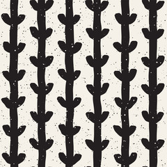 Hand drawn style ethnic seamless pattern. Abstract geometric tiling background in black and white. Vector freehand doodle texture.