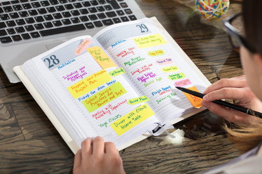 Businessperson Writing Schedule In Diary