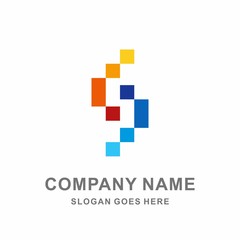 Monogram Letter S Geometric Infinity Square Pixel Digital Technology Computer Business Company Stock Vector Logo Design Template 