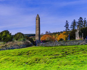 Fototapeta na wymiar glendalough meadow and tower