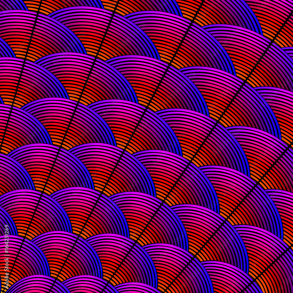 Poster feather styled background with curved lines styled as exotic bird plumage pattern