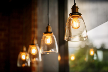 Classic glass pendants with incandescent bulb