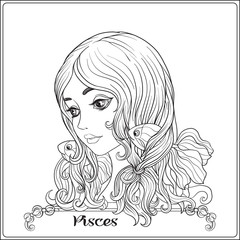 Pisces. A young beautiful girl In the form of one of the signs o