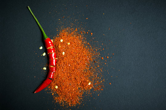 Red chili pepper and chili flakes