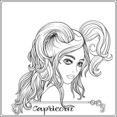 Capricornus. A young beautiful girl In the form of one of the si