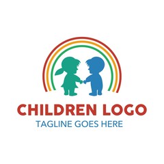 Children play and learn with joy logo template