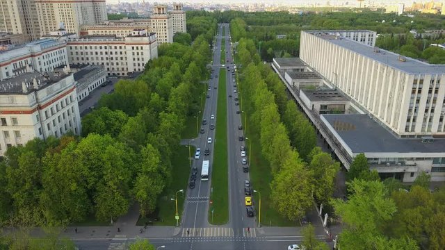 moscow sunset light university traffic street aerial panorama 4k russia
