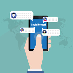 Man using a smartphone to connecting other people on his business