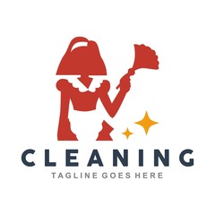 Cleaning Lady Service Woman Maid Logo Template