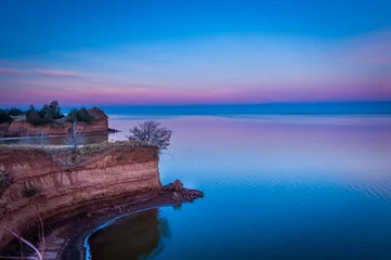 Foto op Plexiglas Jeansblauw Zonsopgang boven meer, Great Salt Plains State Park, Oklahoma