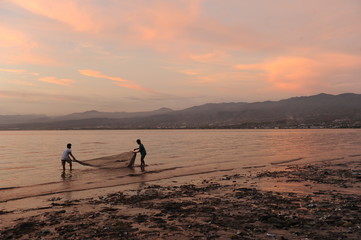 &nbsp;INDONESIA, JAN 8, 2017 :  Beautiful sunrise of Masjid Terapung (Mosque) in Palu, Indonesia

