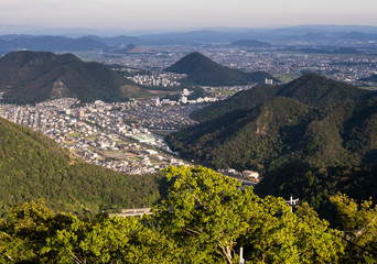 Panoramic view of Gifu city from the top of Gifu castle on Mount Kinka
