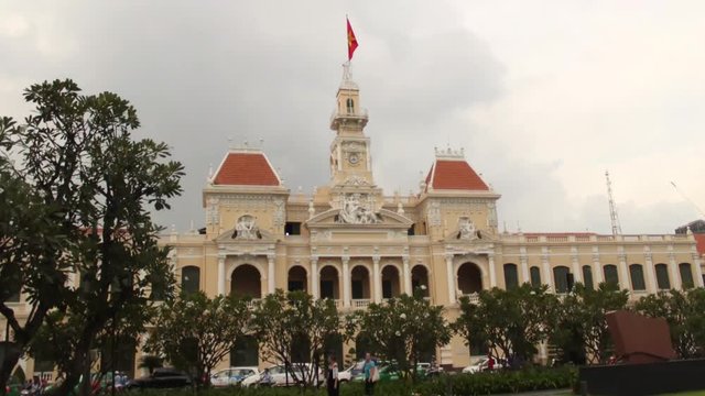 HO CHI MINH CITY, VIETNAM - NOVEMBER 19, 2016- Ho Chi Minh City Hall, built in 1902 in French colonial style.