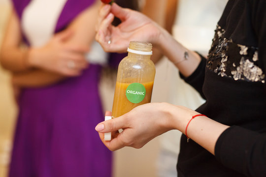 Diet. Healthy eating woman drinking fresh faw Detox vegetable juice close up. Drink smoothie and nutrition concept.