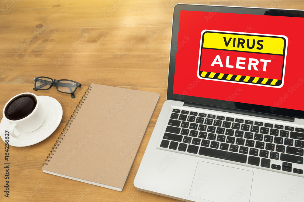 Poster virus alert warning digital browsing firewall hacker protection concept