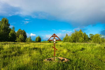 A wooden cross on the sacred source of the Kazan icon of the Mother of God.