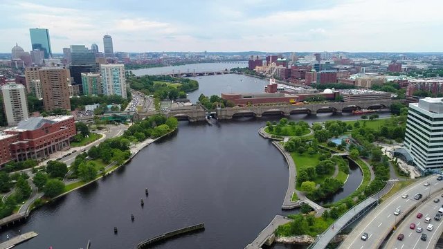 Aerial drone footage Charles River Boston