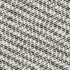 Black and White Irregular Dashed Lines Pattern. Modern Abstract Vector Seamless Background. Chaotic Rectangle Stripes Mosaic