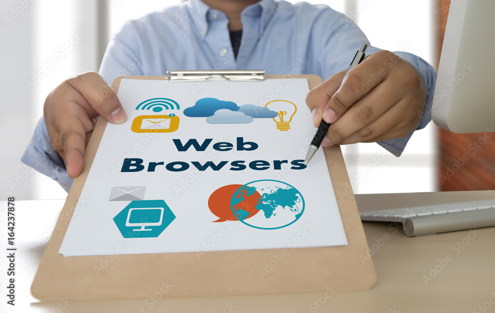 Poster browser http man use computer web browsers online networking connection technology digital