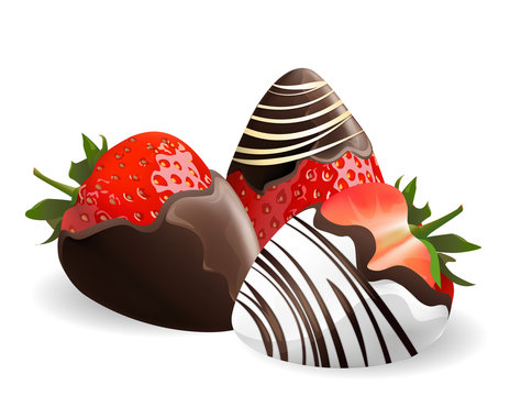 strawberry with chocolate dipping isolated on white background, vector illustration.