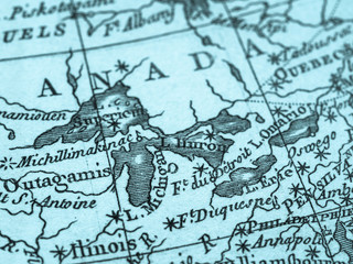 古地図　アメリカ・五大湖周辺
