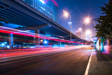 Fototapeta na wymiar traffic light trails at night in Shanghai, China.