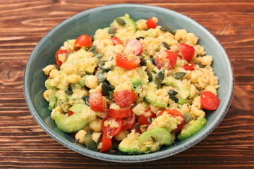 Chickpeas lentils avocado tomato cucumber salad