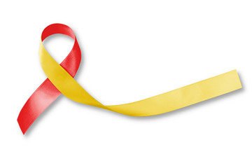 World hepatitis day and HIV/ HCV co-infection awareness with red yellow ribbon (isolated  with...