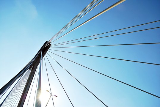 Modern Bridge Pylon Against A Blue Sky