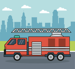 colorful background with firetruck on the outskirts of the city