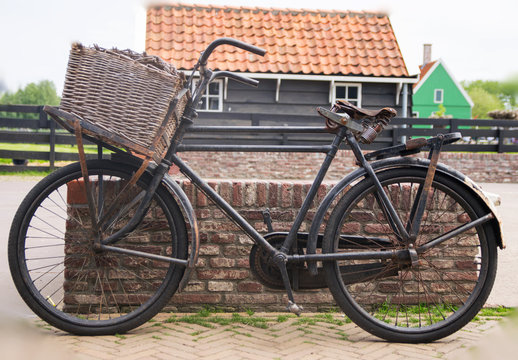 Beautiful view of old bicycle with basket