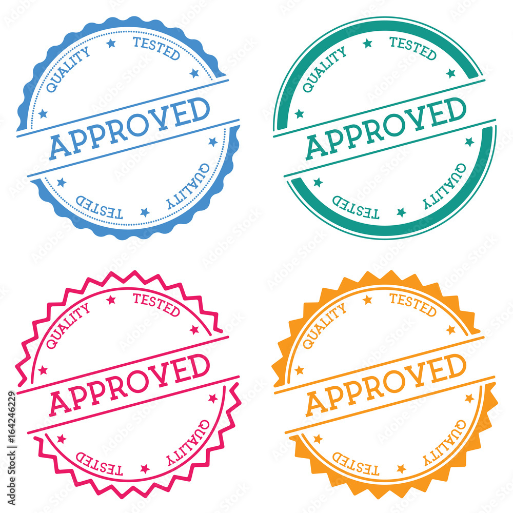 Poster approved quality tested badge isolated on white background. flat style round label with text. circul