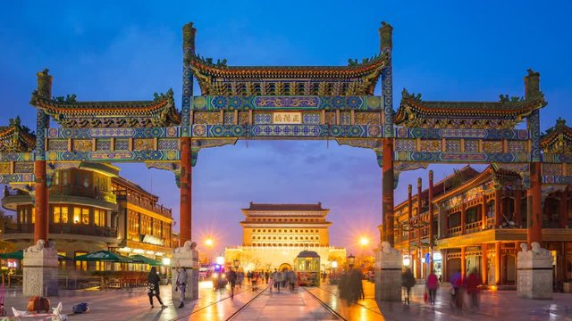 Time Lapse video of Zhengyang Gate, Qianmen street in Beijing, China 4k Timelapse