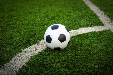 Fototapeta na wymiar Soccer Football on the green grass of Soccer field.