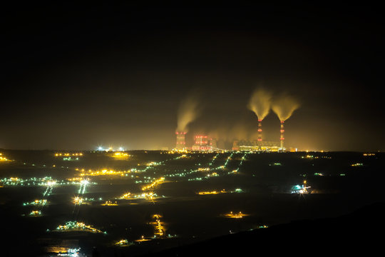 Power plant at night.