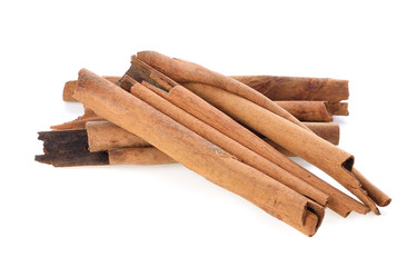 Cinnamon sticks on white background