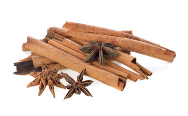 Cinnamon sticks on white background