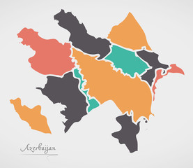 Azerbaijan Map with states and modern round shapes
