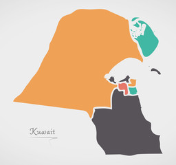 Kuwait Map with states and modern round shapes