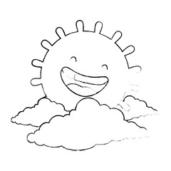 cartoon happy sun and clouds icon over white background vector illustration