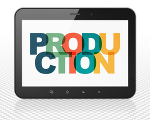 Business concept: Tablet Pc Computer with Production on  display