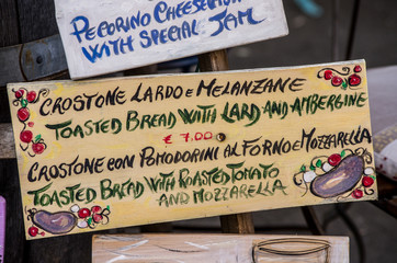Typical handmade food signboard