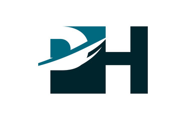 PH Negative Space Square Swoosh Letter Logo