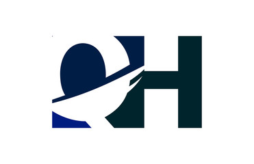 QH Negative Space Square Swoosh Letter Logo