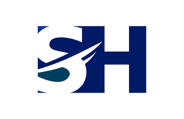 SH Negative Space Square Swoosh Letter Logo